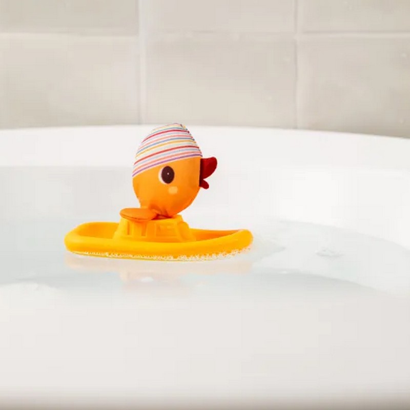 Gioco galleggiante da bagno per bambini a forma di anatra su barchetta, adatto dai 6 mesi in su